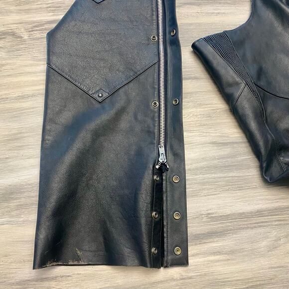 Mens Harley Davidson Leather Black Motorcycle Chaps Biker Riding Gear Size M - Picture 6 of 16